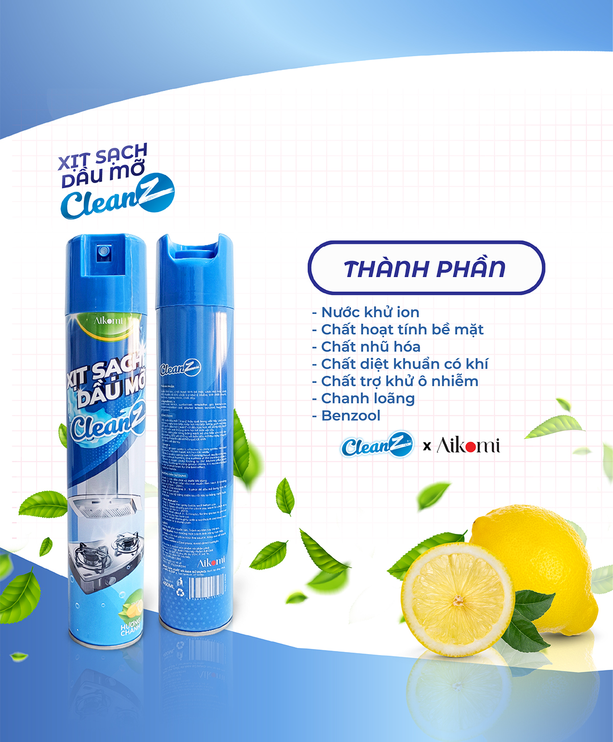 Bình xịt tẩy rửa lau dầu mỡ nhà bếp CleanZ đa năng 450ml