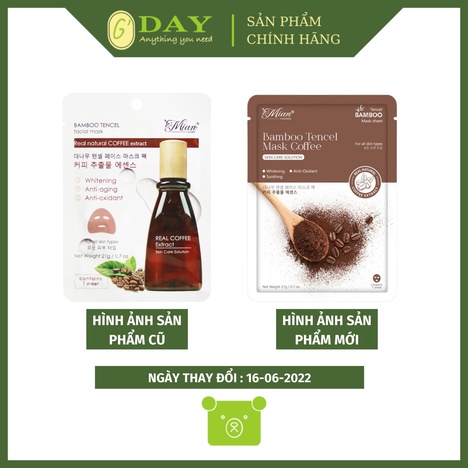 Mặt Nạ Dưỡng Da Mian Bamboo Tencel Mask Coffee Chiết Xuất Cà Phê 21g