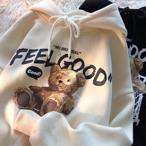 Áo khoác nỉ bông cotton dày mịn - hoodie form rộng unisex gấu feel good a - 2N Unisex