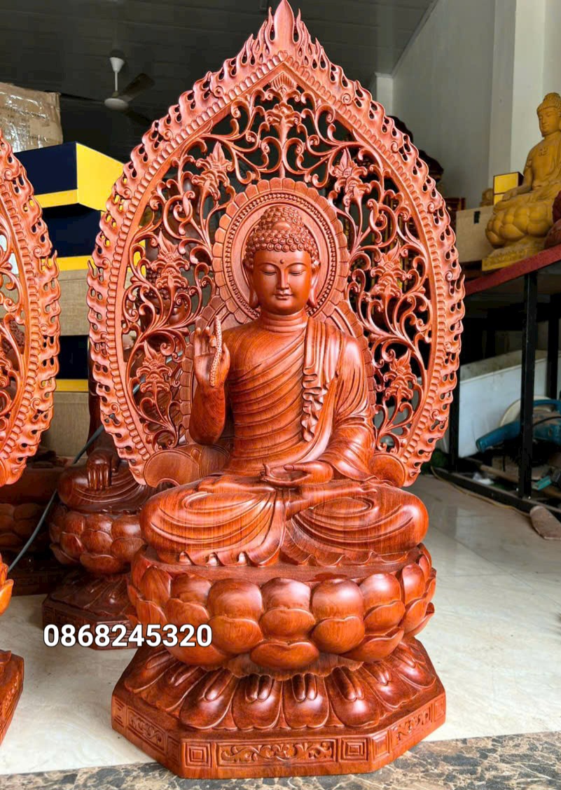 Tượng Phật liên hoa  bằng gỗ hương đá kt cao 60×36×36cm