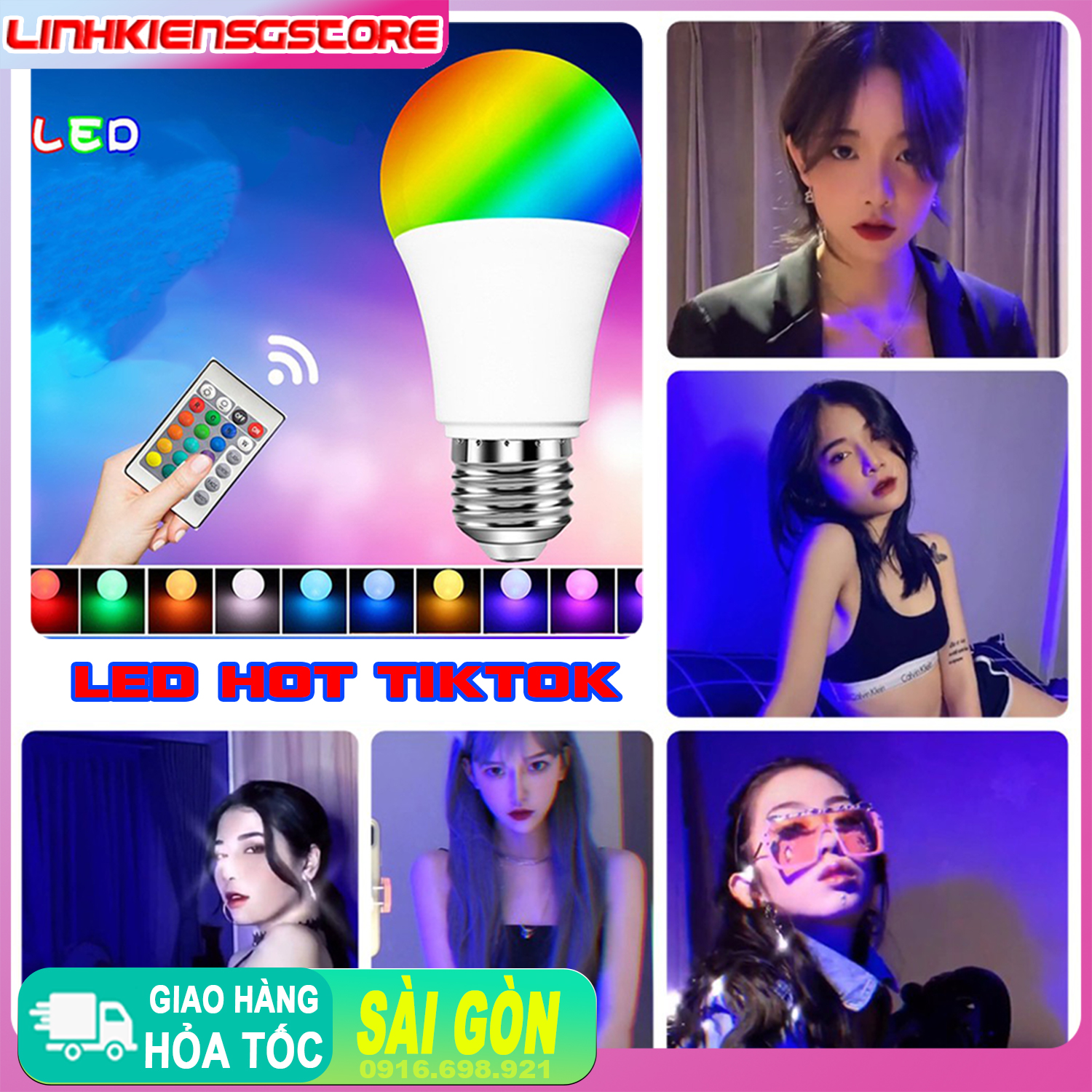 Đèn led Tiktok bóng đèn RGB- A70 đổi màu kèm remote anh sáng lớn dành cho livestream đèn ngủ đèn rọi sàn