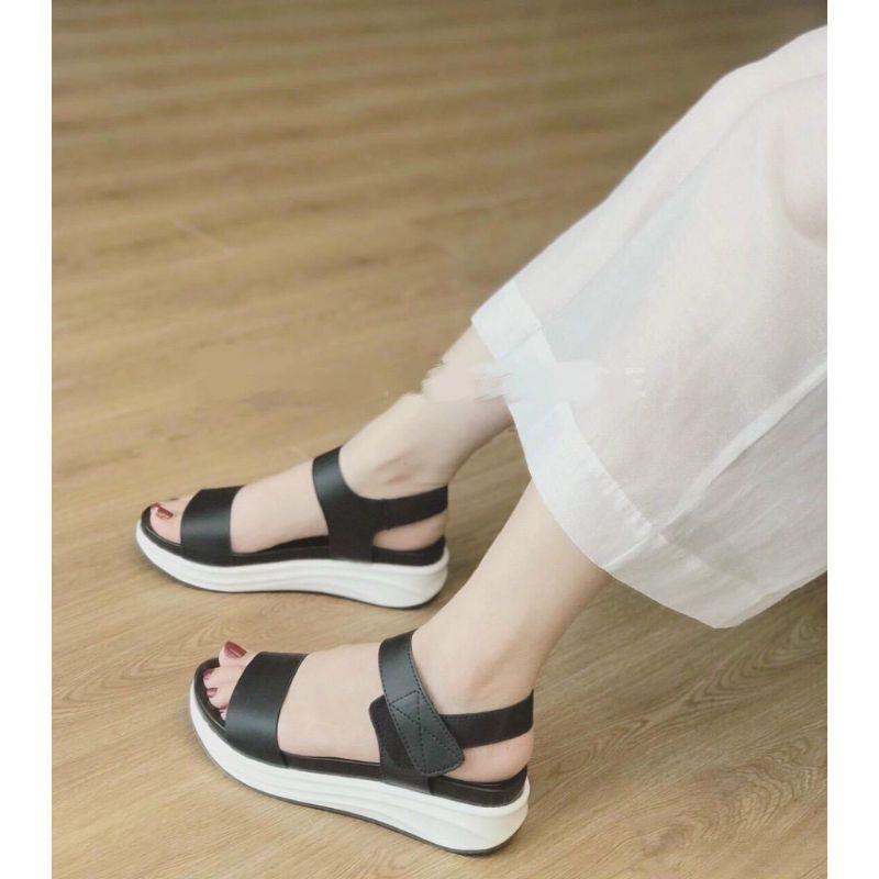 SANDAL ĐẸP XUỒNG THẤP QUAI DA NGANG ĐẾ TRẮNG - 3P
