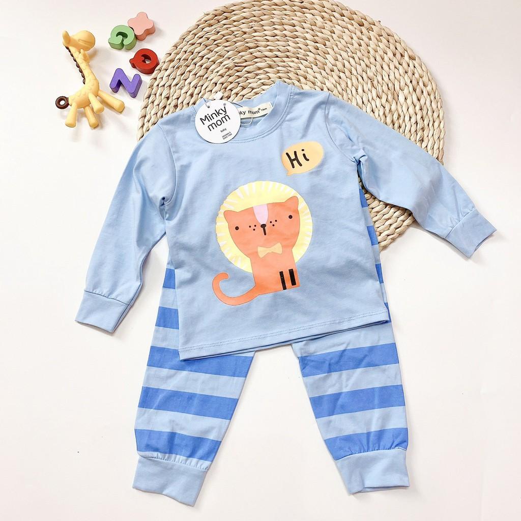 Bộ Cotton 100% (mẫu 5) Minky mom in hình thú quần sọc cho bé trai và bé gái (5-18kg