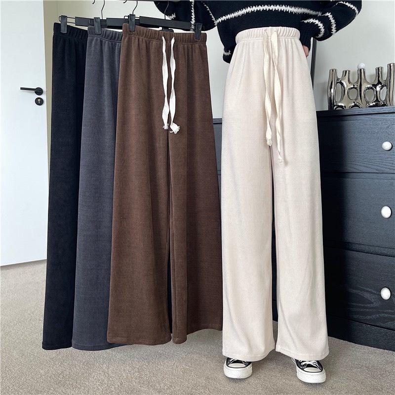 Quần Culottes Nữ Ống Rộng Dây Rút To Cạp Chun Vải Nhung 3 Màu Siêu Xinh
