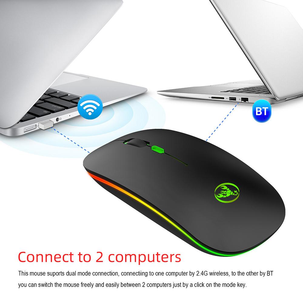 HXSJ T18 Dual Mode Mouse 2.4G Wireless Mouse BT Mouse Colorful Breathing Light Mute Mouse with Adjustable DPI for Laptop
