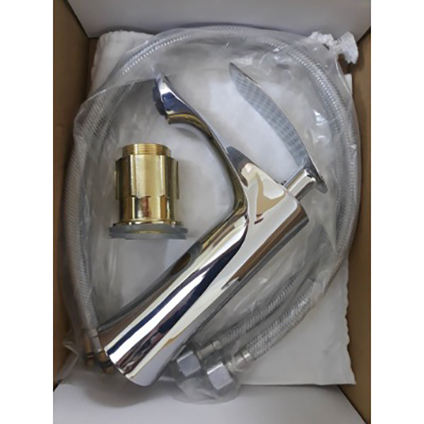Vòi lavabo, bồn rửa mặt nóng lạnh kiểu dáng lá liễu bằng đồng mạ inox 20cm dành cho bàn đá - Đủ dây