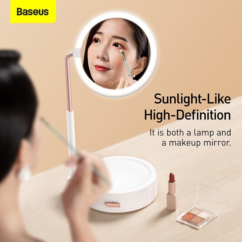 Gương trang điểm thông minh 3 trong 1 Baseus Smart Beauty Series Lighted Makeup Mirror (RA ≥ 97 , 4000K color Temperature, 18000mAh, Mirror with Storage Box) - Hàng Chính Hãng