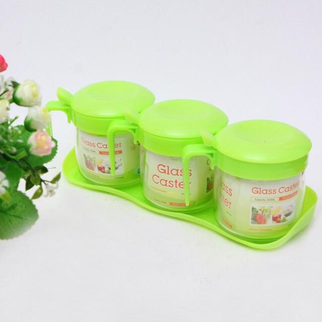 Bộ đựng gia vị 3 ngăn thủy tinh 3403
