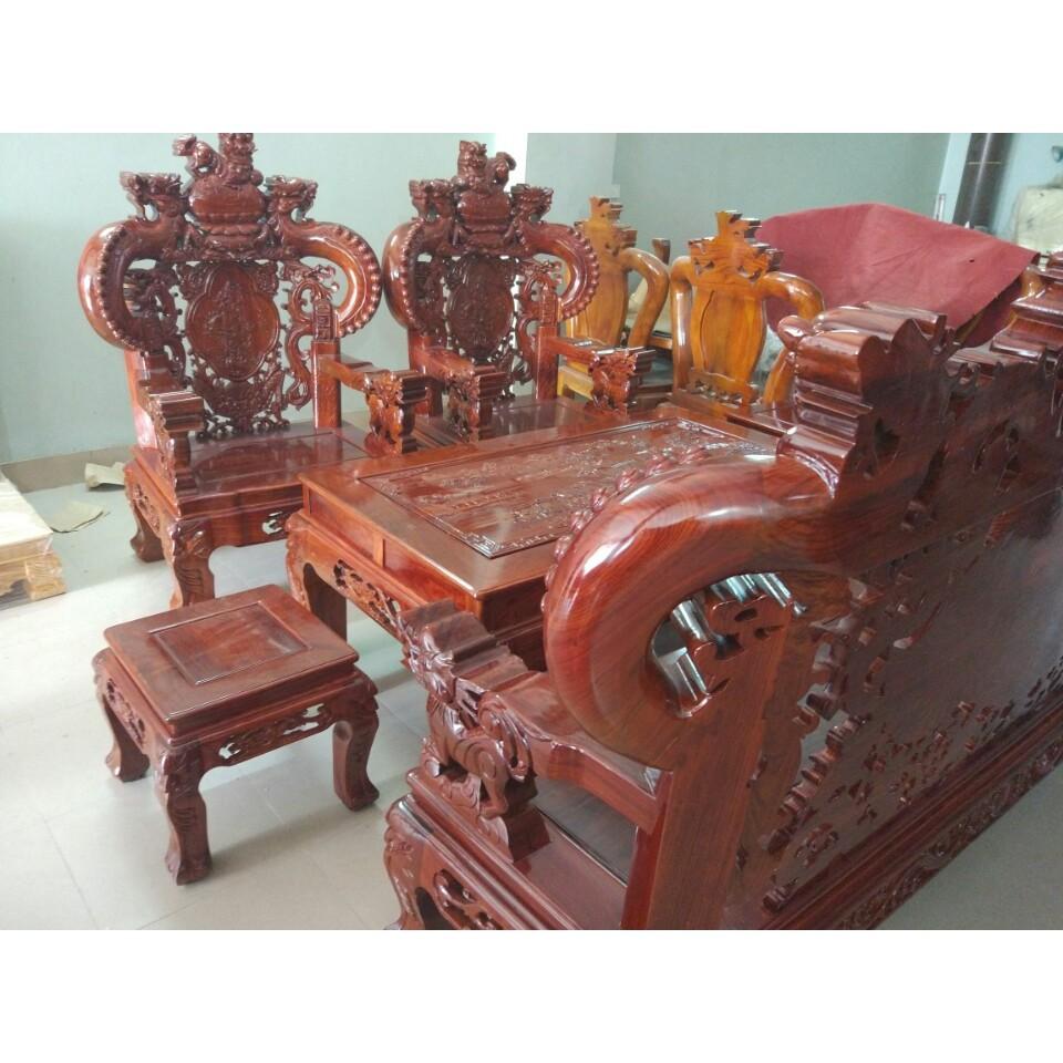 Bộ Bàn Ghế Nghê Đỉnh Tay Khuỳnh Gỗ Hương Vân