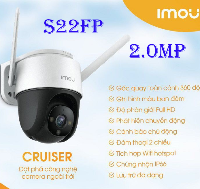 CAMERA WIFI IMOU NGOÀI TRỜI QUAY 360 ĐỘ CRUISER S42FP, ĐỘ PHÂN GIẢI 2K