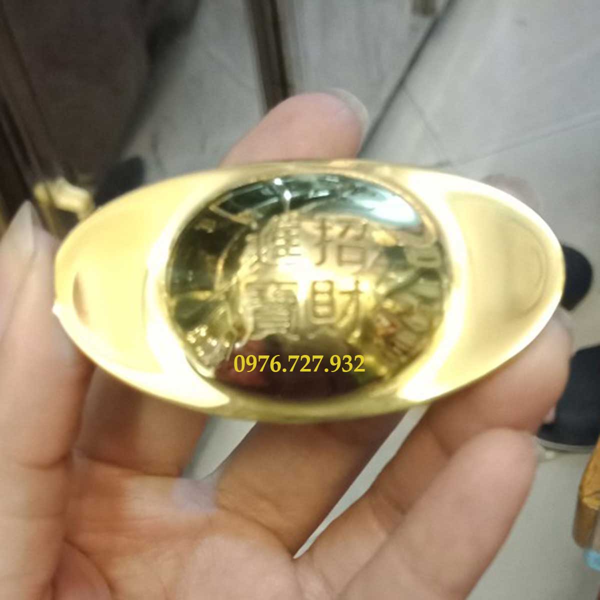 Thỏi vàng bằng đồng dài 6cm, thỏi vàng phong thủy, thỏi vàng cầu tài lộc