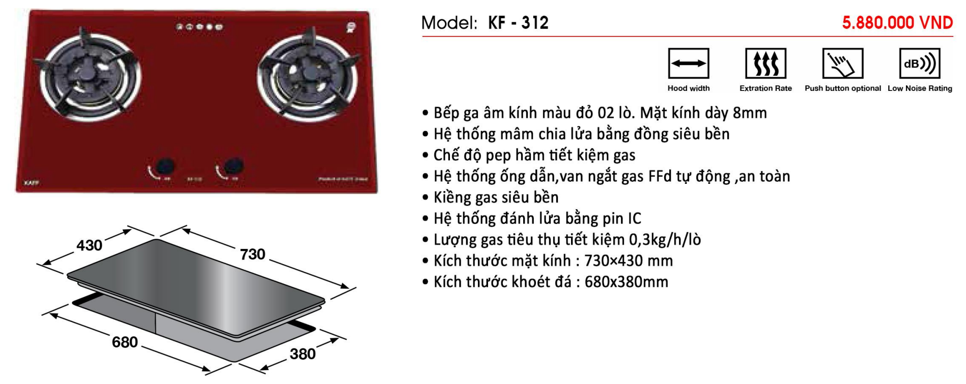 Bếp gas âm đôi KAFF KF-312 - Sản phẩm chính hãng