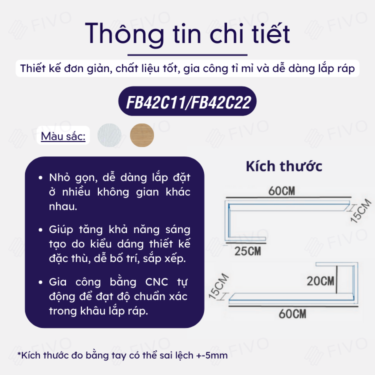 Kệ Gỗ Chống Ẩm Treo Tường Chữ J FIVO FB42 Thiết Kế Âm Tường, Đa Dạng Cách Trang Trí, Chịu Lực Tốt Giá Rẻ