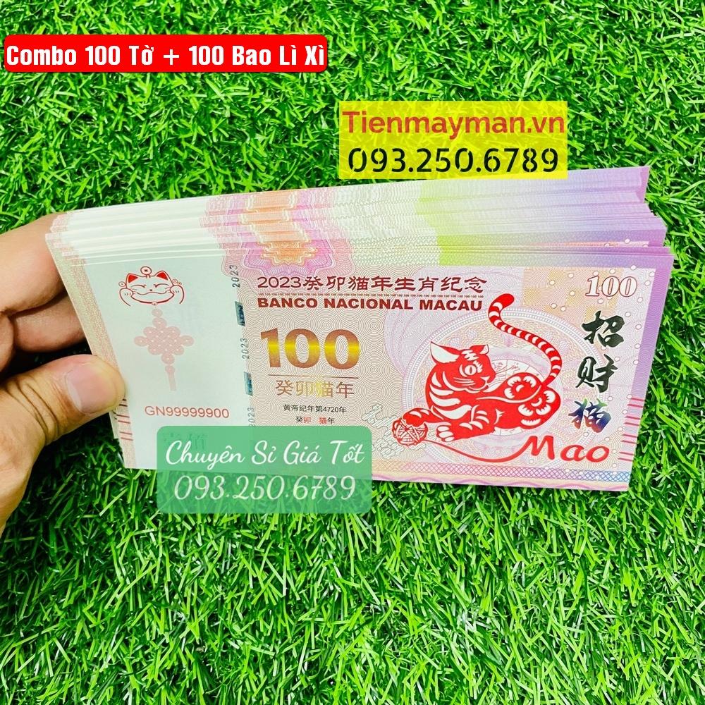 Xấp 100 Tờ Tiền Hình Con Mèo 100 Macao lưu niệm Lì Xì Tết 2023