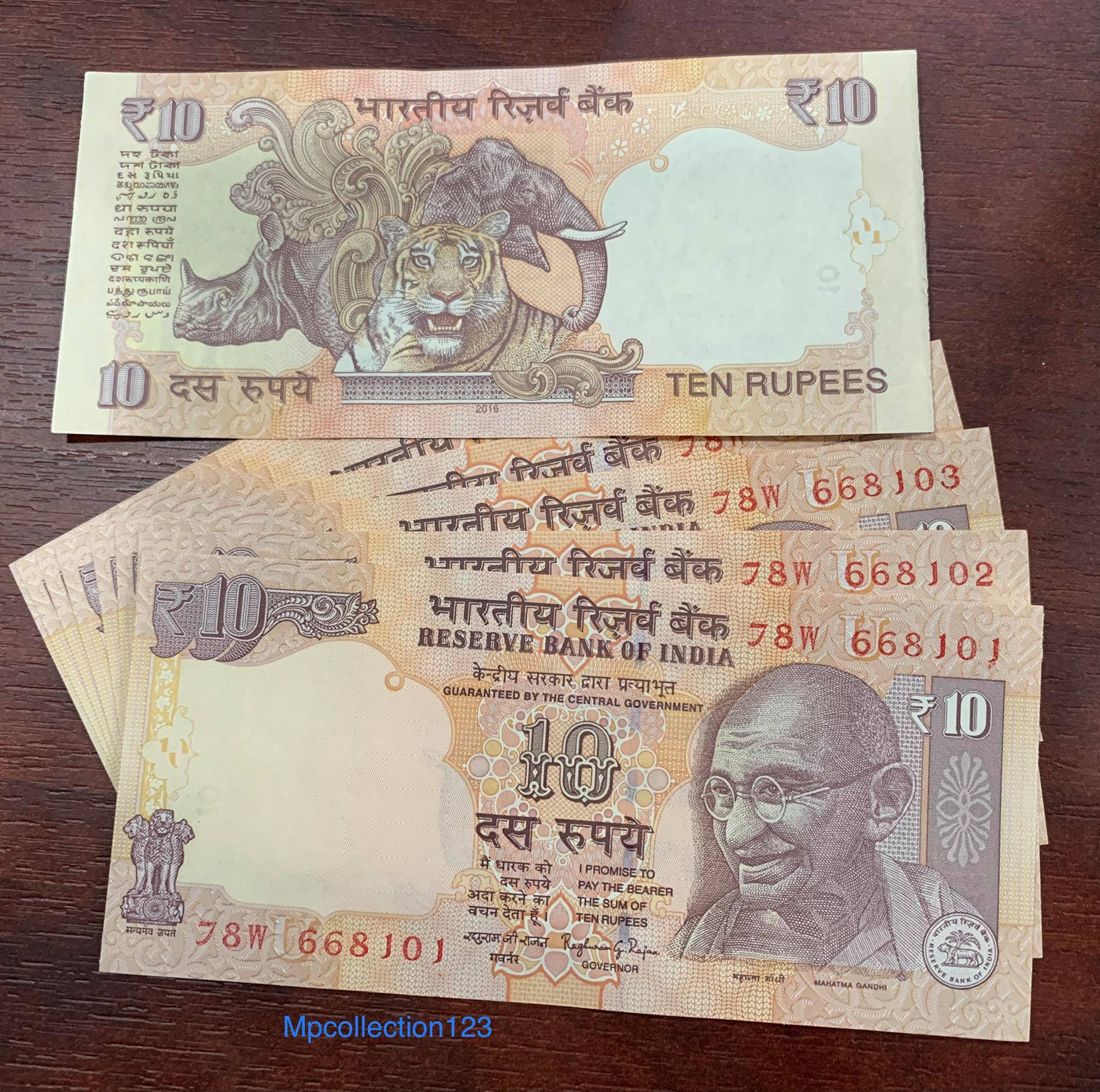 Tiền giấy hình con cọp của Ấn Độ 10 Rupees, tặng kèm bao nilong bảo quản