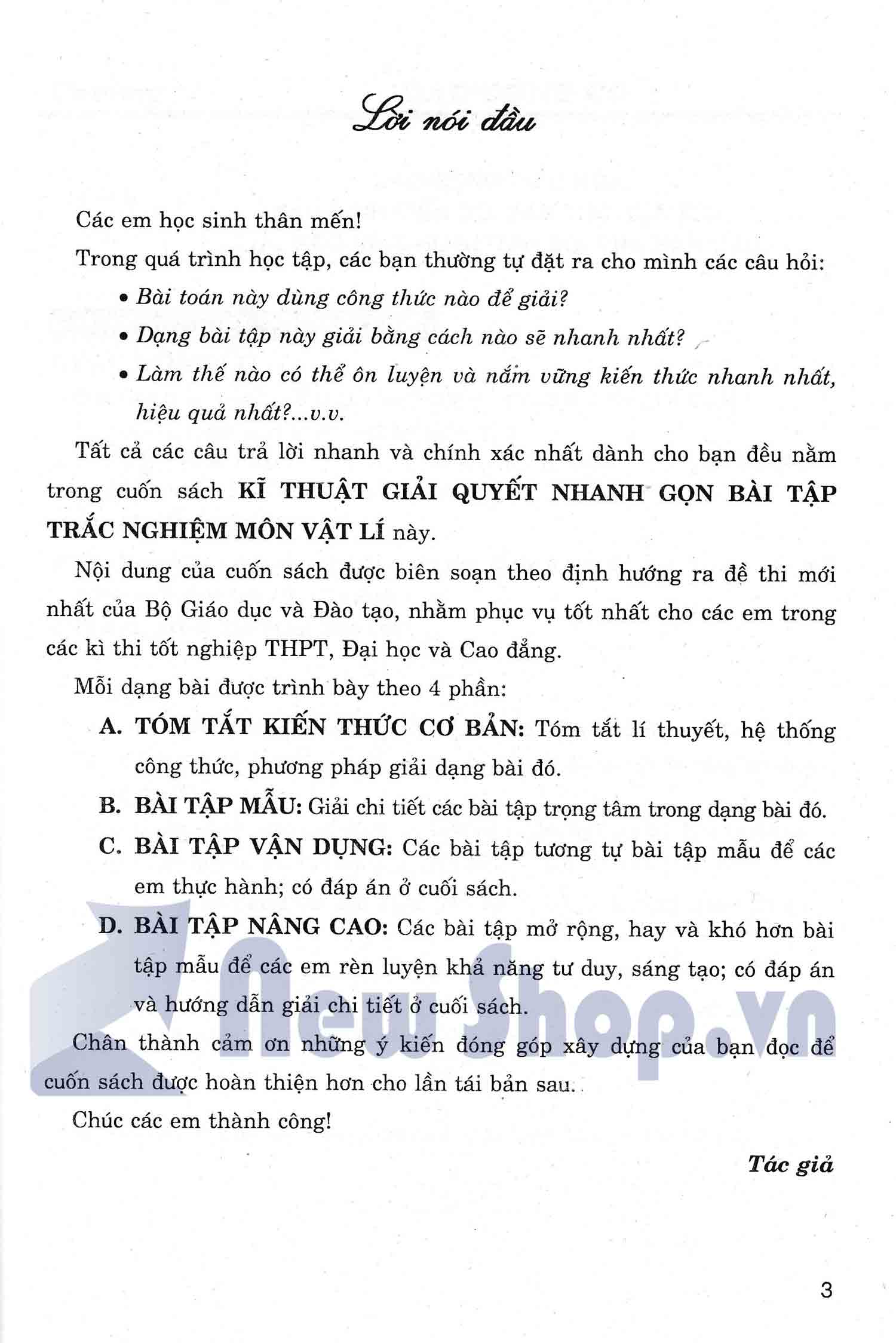 Kĩ Thuật Giải Quyết Nhanh Gọn Bài Tập Trắc Nghiệm Vật Lí (Tái Bản)