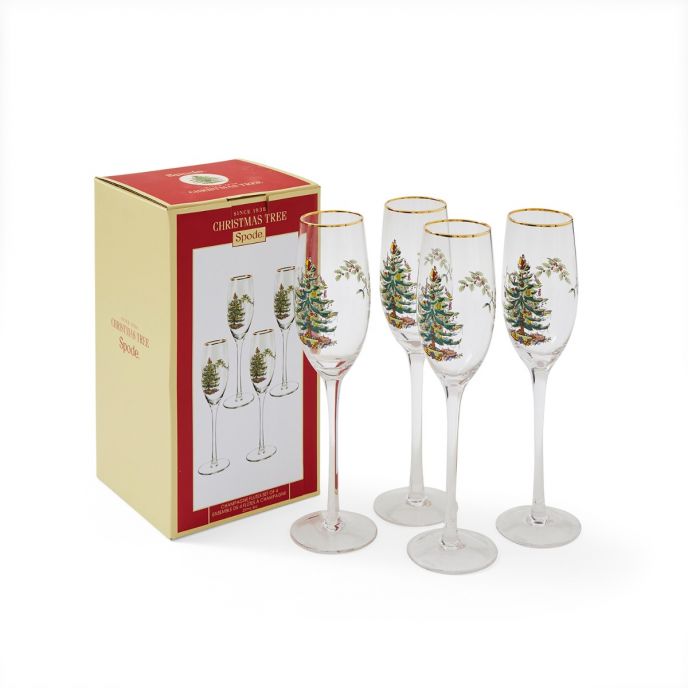 Bộ 4 ly champagne họa tiết cây thông Giáng Sinh nhập khẩu Anh Quốc PM Xmas Tree XT5008-XP