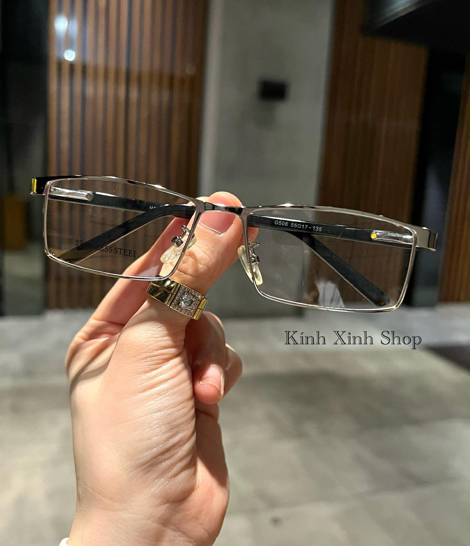 Kính nam nữ dáng chữ nhật nửa viền cao cấp - Có thể thay mắt cận theo độ