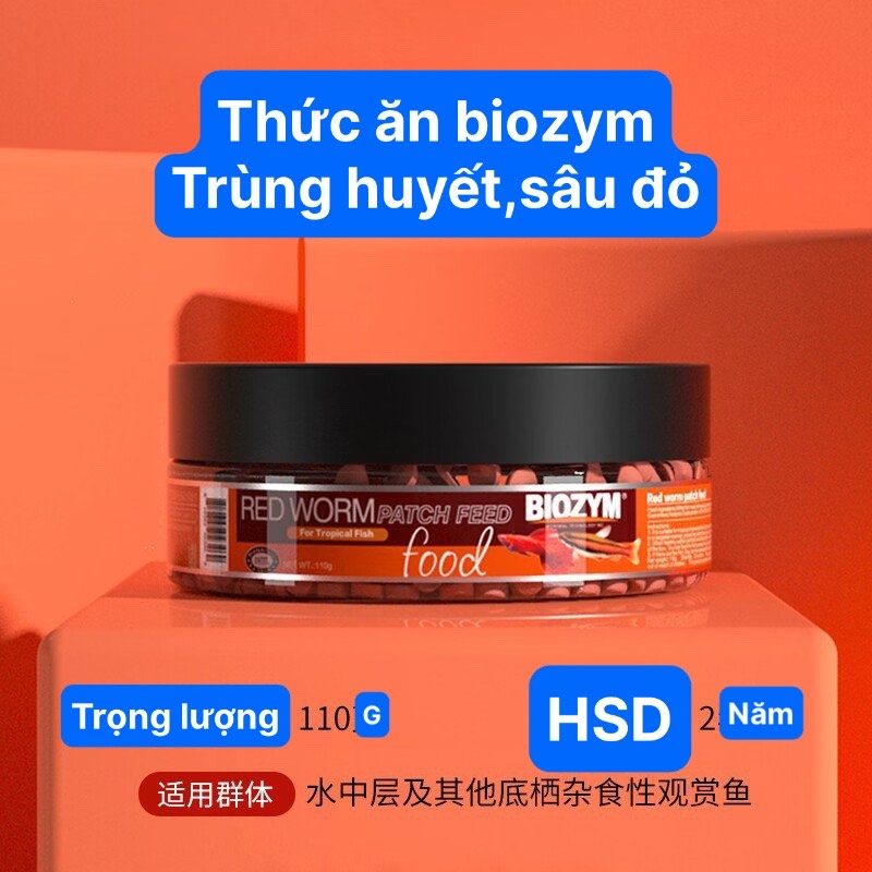 Thức ăn Viên cám dán kính Biozym Red Worm Tab Patch Trùng huyết , Sâu đỏ giúp cá háu ăn kích size kích màu cá cực tốt