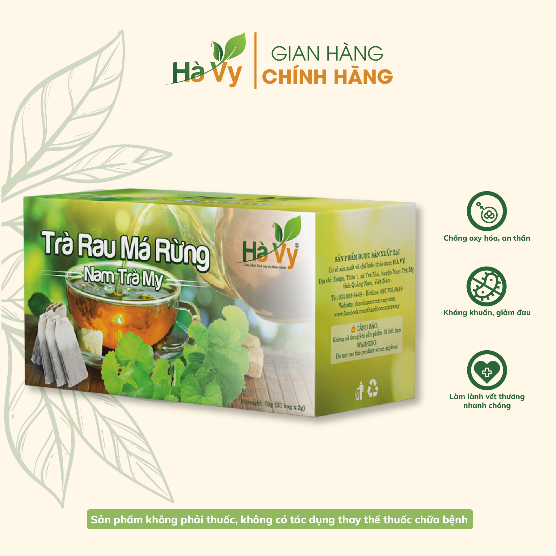 Combo Trà Rau Má Rừng &amp; Trà Dây Nam Trà My Hà Vy hỗ trợ làm đẹp da, mát gan, hỗ trợ cải thiện sức khoẻ dạ dày, tá tràng hiệu quả (set 2 hộp trà túi lọc)