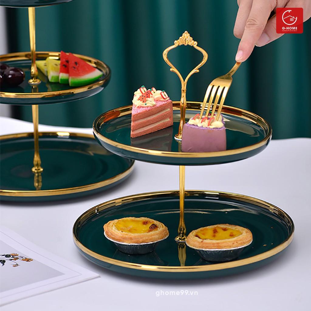 Đĩa đựng hoa quả 2 tầng đĩa sứ đựng bánh kẹo Ghome Decor trang trí nhà cửa
