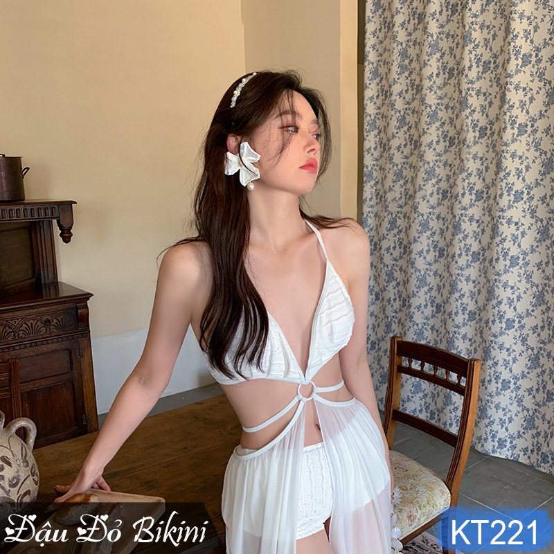 Set bikini 3 chi tiết nữ sexy quyến rũ, bộ bơi 2 mảnh kèm khăn choàng, thiết kế trẻ trung gợi cảm, mẫu cao cấp | KT221