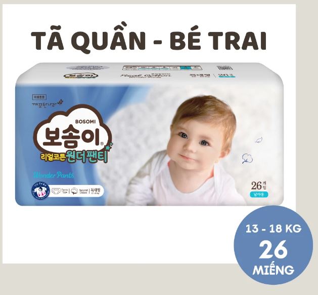 Bỉm - Tã quần Bosomi XL26 (Bé Trai) 13-18kg