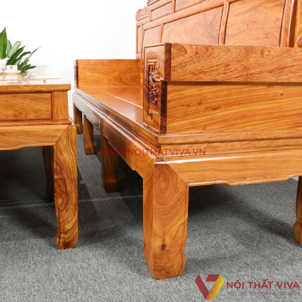 Bộ Bàn Ghế Salon Tần Thủy Hoàng Gỗ Hương Đá Chạm Rồng 6 Món Cao Cấp