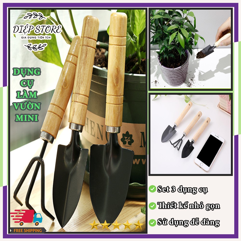Bộ dụng cụ làm vườn trồng cây mini 3 món tiện dụng