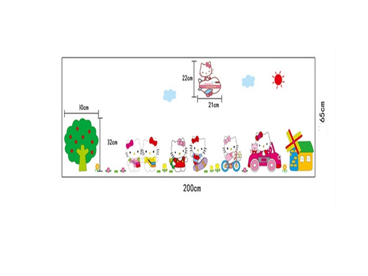 decal dán tường mèo hello kitty vui chơi