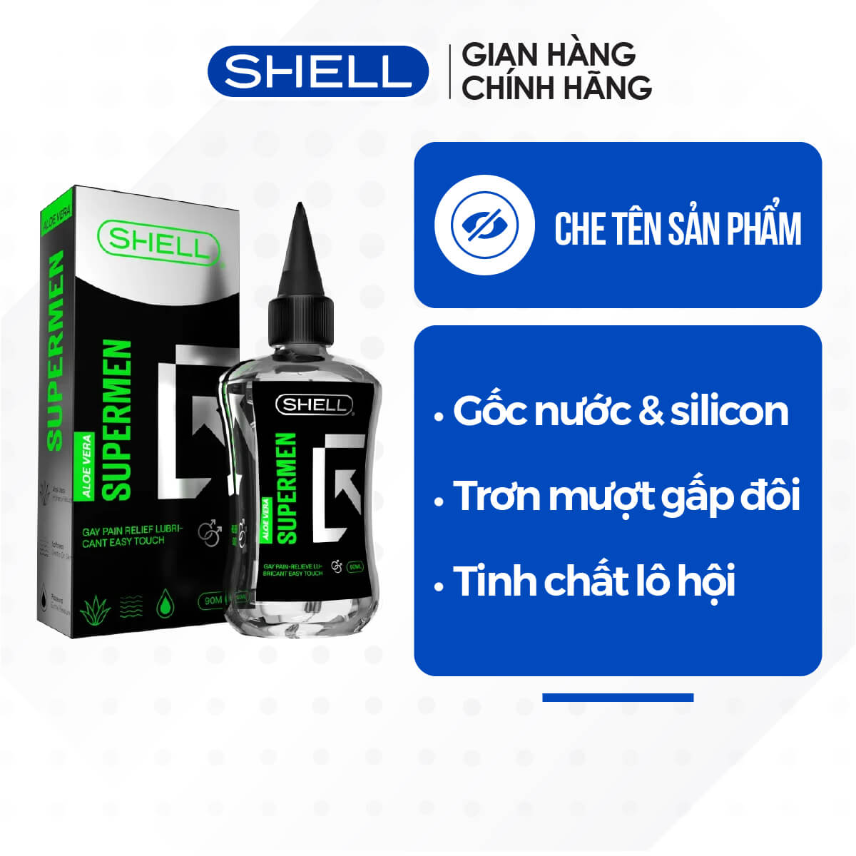 Gel bôi trơn hậu môn tinh chất lô hội Shell Supermen Aloe - Chai 90ml | SHELL CHÍNH HÃNG