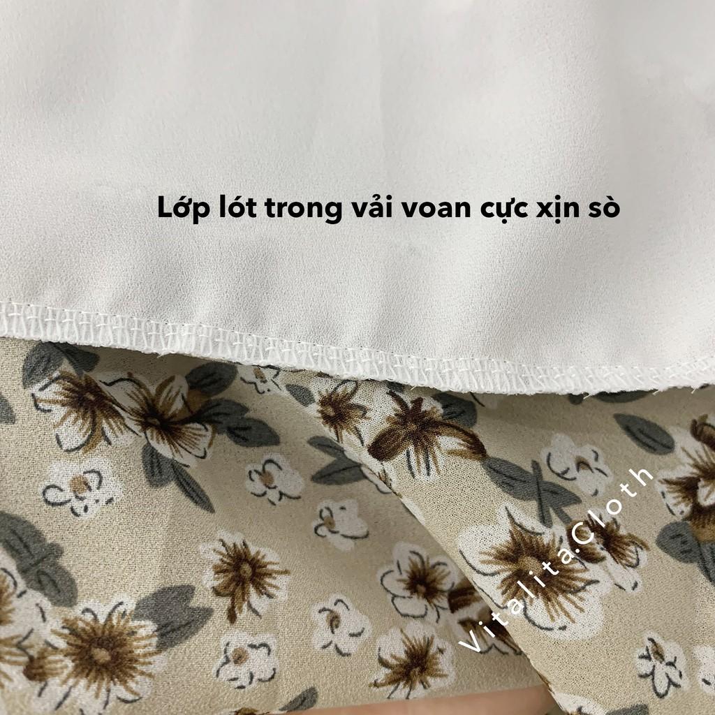 Chân váy hoa nhí Vintage vải voan 2 lớp eo chun dáng dài phong cách Ulzzang Hàn Quốc - MIX đồ cực xinh