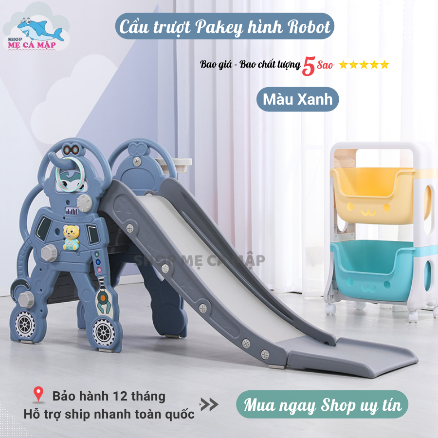 Cầu trượt cho bé Pakey ROBOT có sẵn 3 màu TẶNG KÈM BÓNG RỔ Cầu trượt gấp gọn cho bé