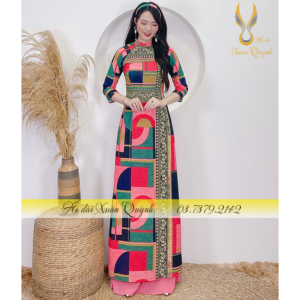 Siêu Phẩm Áo Dài Họa Tiết Thổ Cẩm Tôn Dáng, Thanh Lịch, Siêu Đẹp Lụa Habutai Cao Cấp K99 Hồng