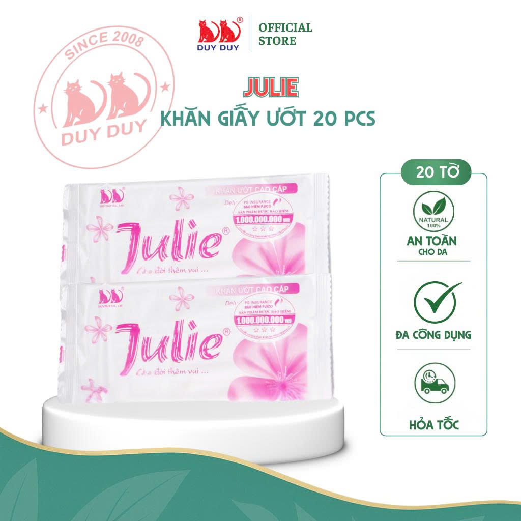Khăn lạnh dùng một lần Julie vải lưới 20 cái 18x20cm hương hoa hồng không hóa chất