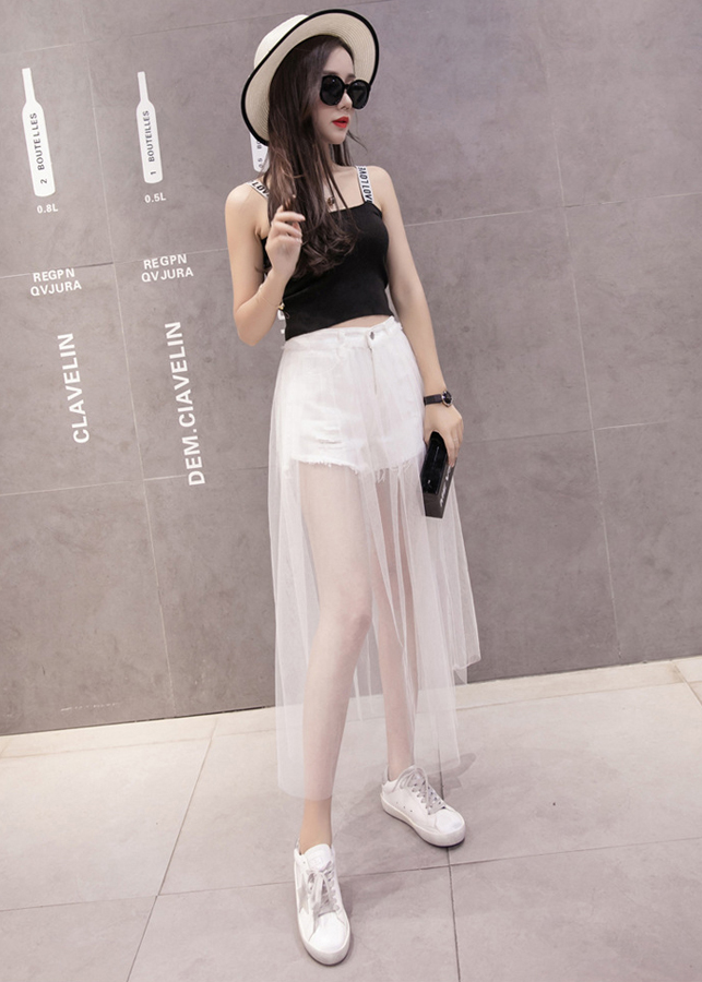 Chân váy maxi jean quần phối ren trắng - CV022