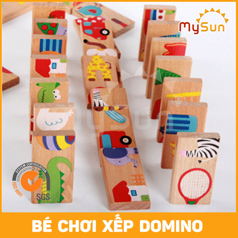 Bộ đồ chơi DOMINO GỖ xếp hình cho bé học toán số toán 1 2 3 4 5 tuổi - MYSUN