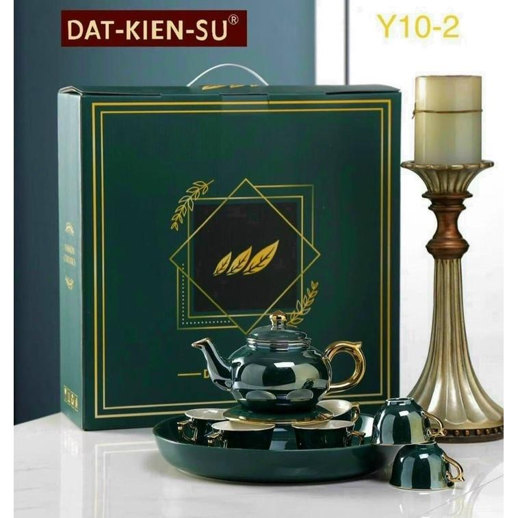 BỘ ẤM CHÉN UỐNG TRÀ SỨ VIỀN VÀNG KÈM KHAY SANG TRỌNG, CAO CẤP