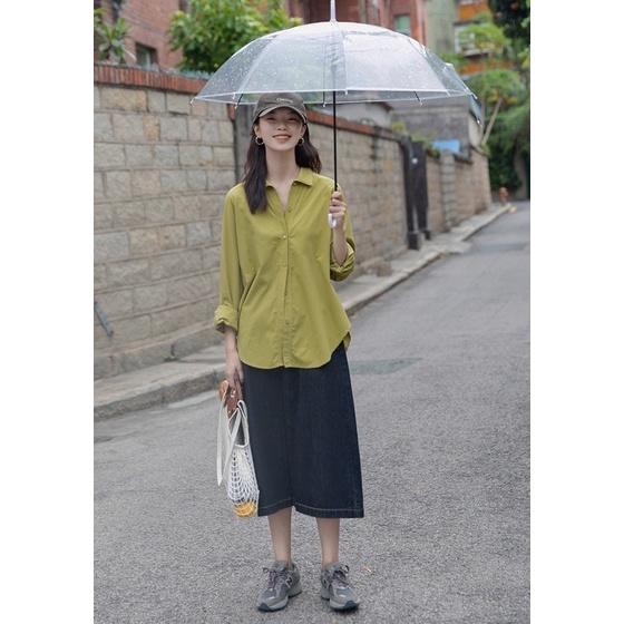 Sơmi xanh cốm chất thô cốm xanh tôn màu da