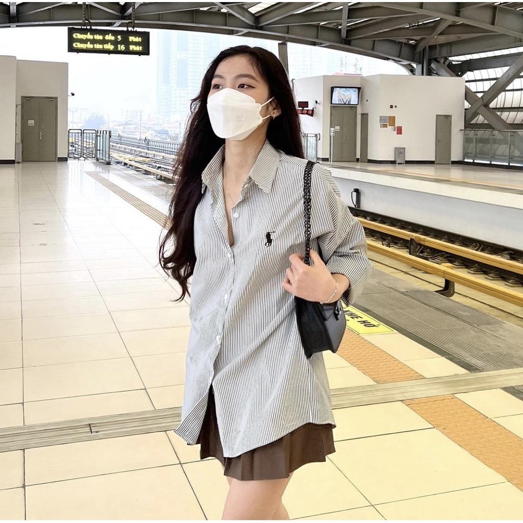 Áo Sơ Mi Công Sở Nữ Kẻ Sọc, Tay Lỡ, Phong Cách Hàn Quốc, Chất Kate Mềm Mịn, Quynhanhpuka