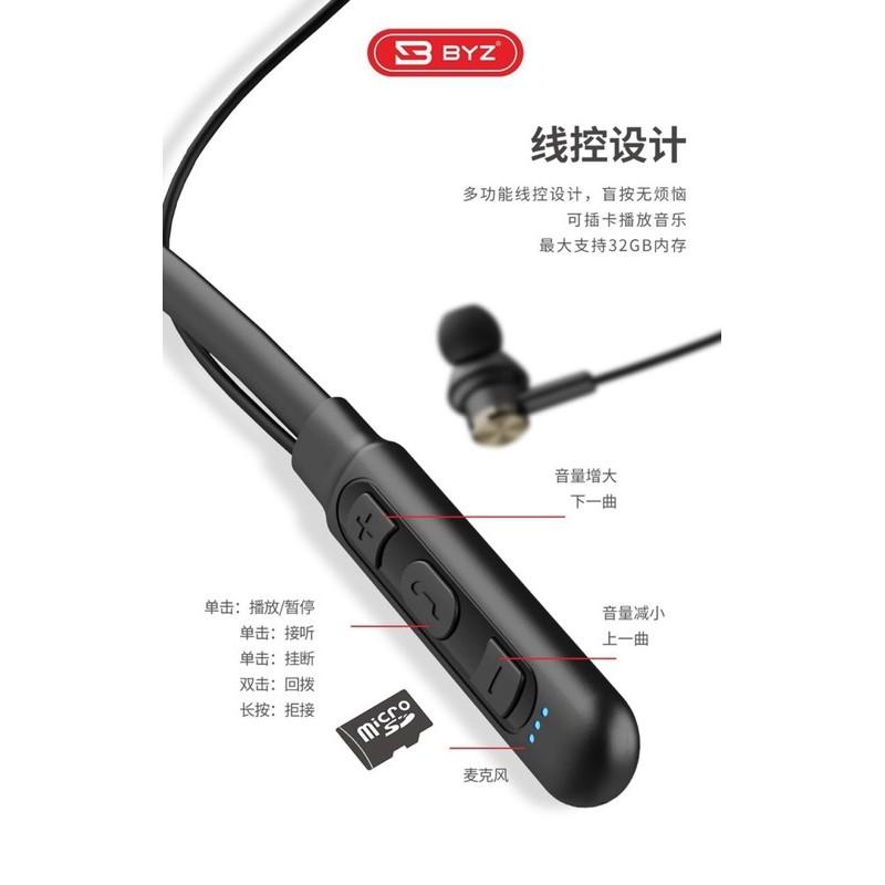 TAI NGHE BLUETOOTH 2 TAI BYZ B16 -vòng cổ, hổ trợ thẻ nhớ,, Hàng chính hãng