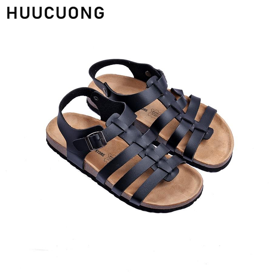 Giày Sandal Unisex HuuCuong chiến binh đen đế trấu