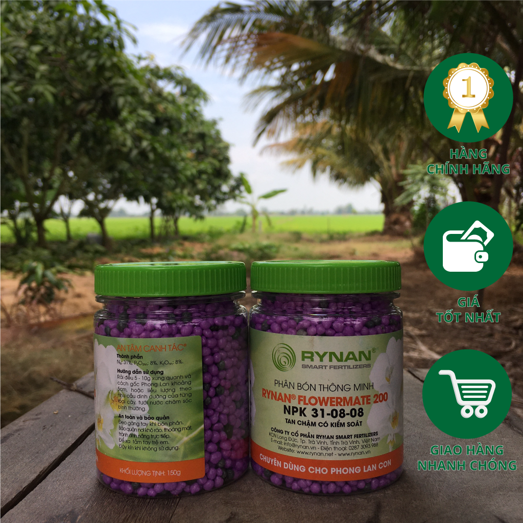 Phân tan chậm thông minh RYNAN 200 kích chồi, dưỡng cây dùng cho lan con 150 Gram Vật Tư Trồng Lan/Phân Bón