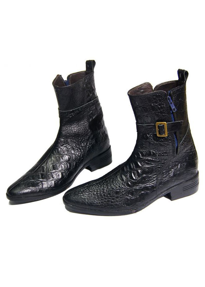 Giày Boots Nam Vân Cá Sấu Da Bò Thật B138