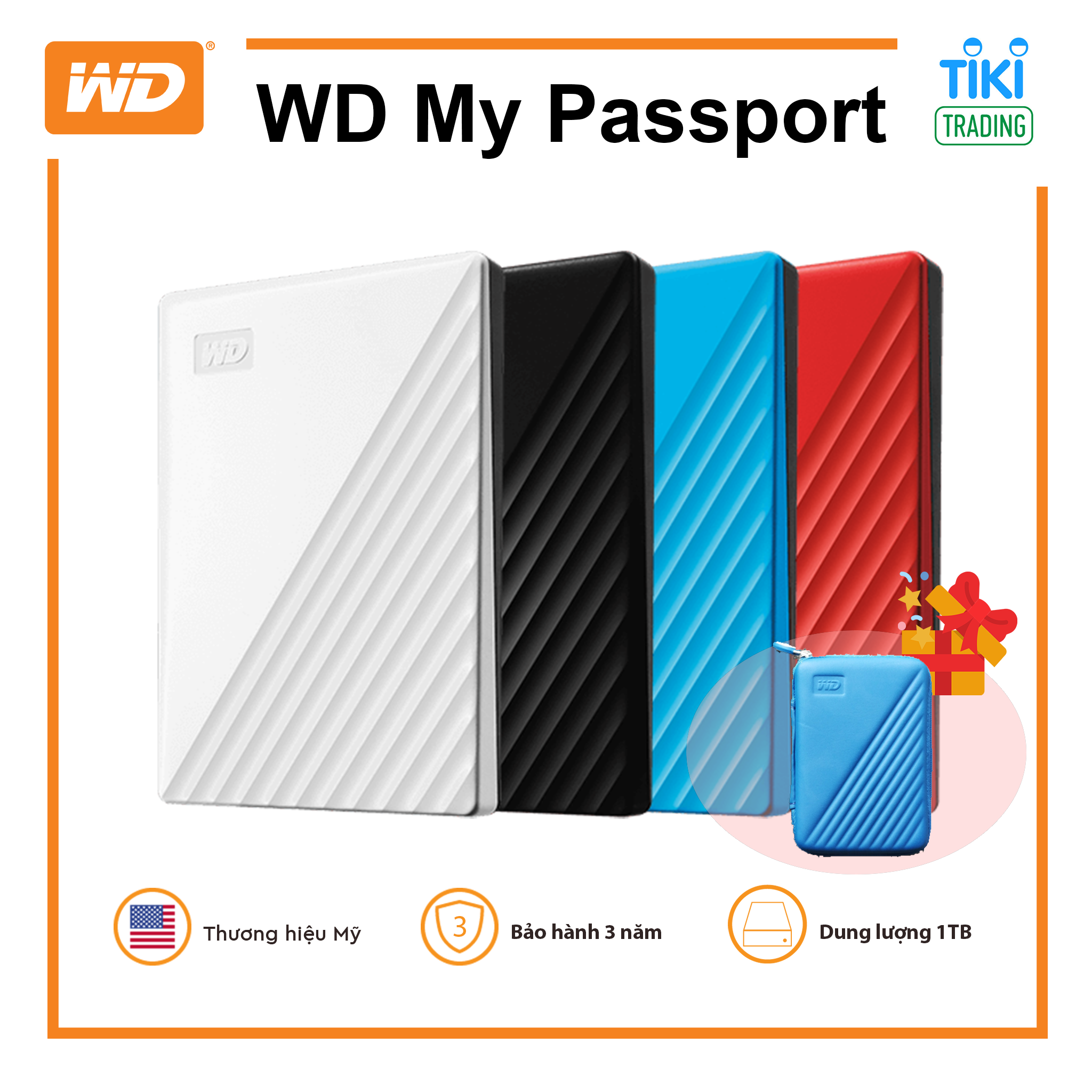 Combo ổ cứng di động WD My Passport + hộp chống sốc ( màu ngẫu nhiên ) - Hàng Chính Hãng