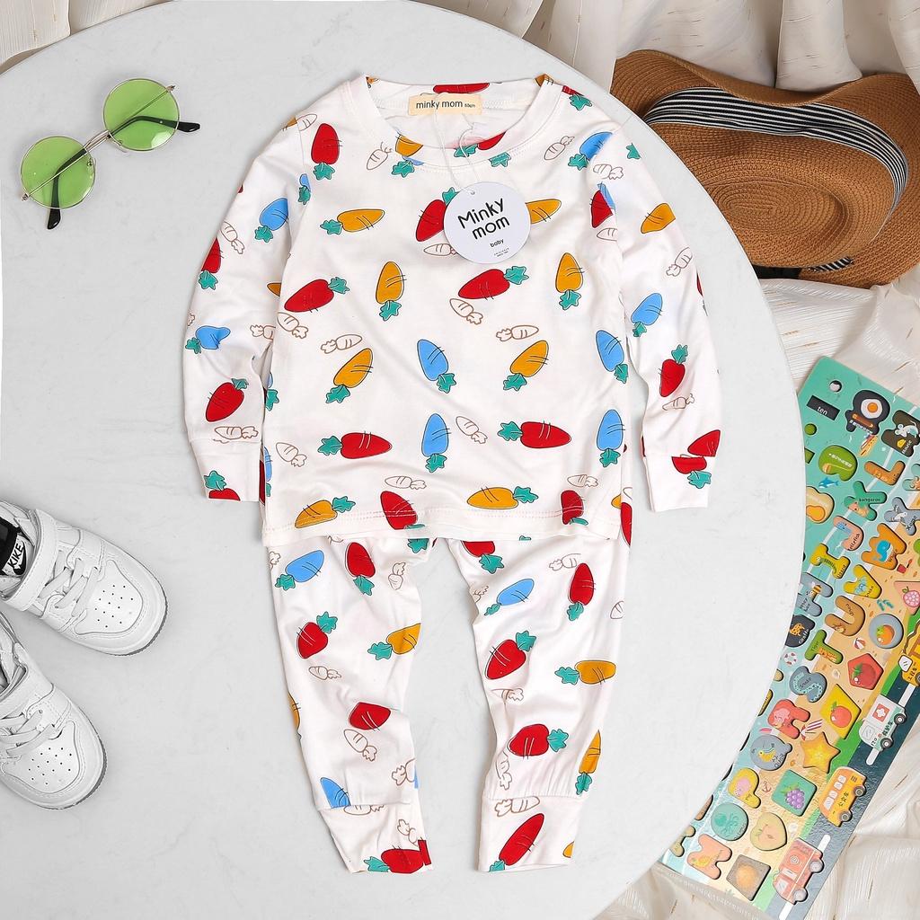 Bộ dài tay Minky Mom thun lạnh in hình cà rốt cho bé trai, bé gái từ 5-19kg