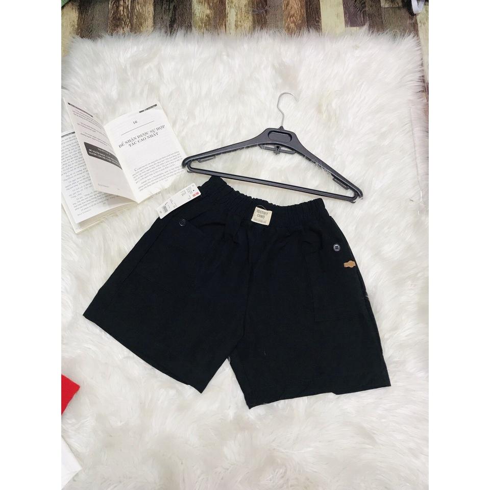 Quần short kaki nữ ống rộng basic, quần đùi kaki nữ cạp chun lưng cao