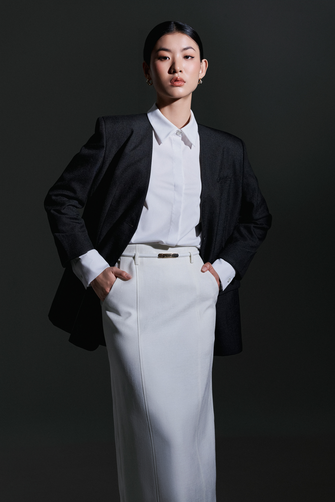 Áo blazer vai rộng Vincent thiết kế cao cấp WHITE CHIC