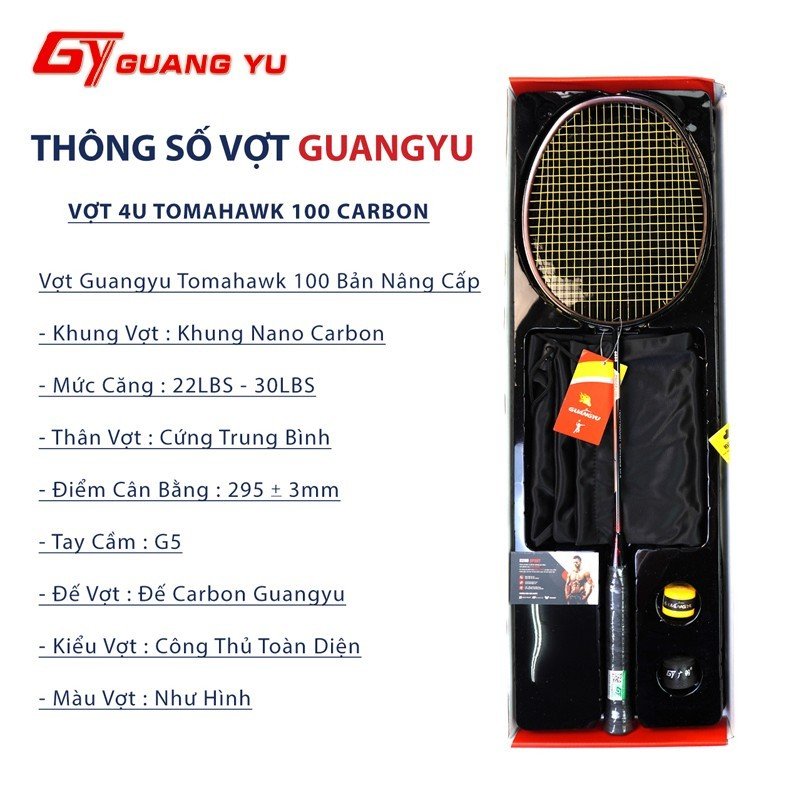 Vợt Cầu Lông GUANG YU 4U TOMAHAW 100 Công Thủ Toàn Diện Bản Nâng Cấp Khung Carbon Thân Dẻo Trợ Lực Đánh - V11