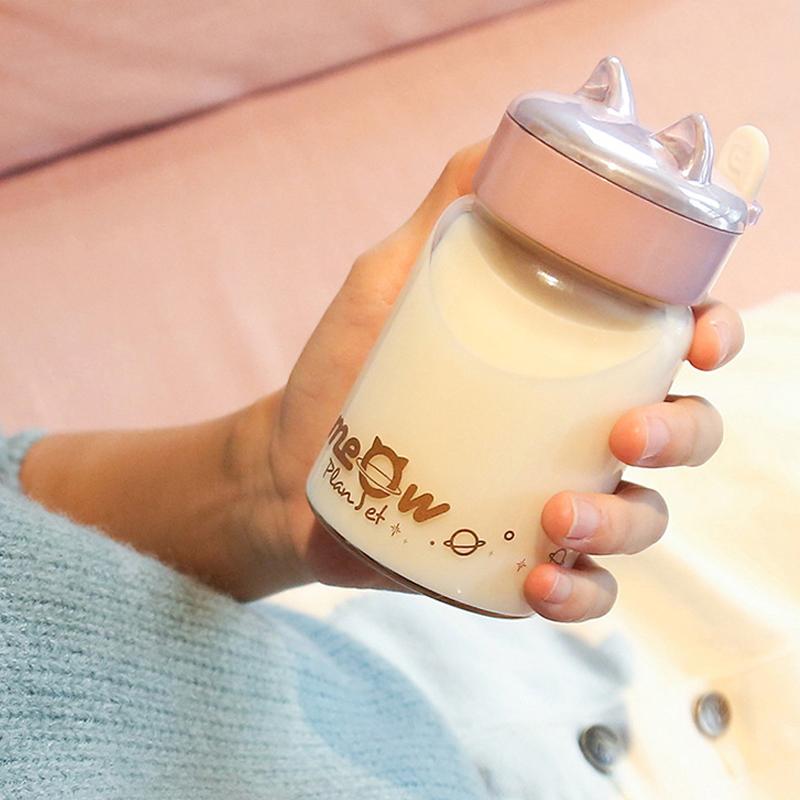 Educhild Mèo Kính Bình Nước 300Ml Ngoài Trời Sáng Tạo Giữ Nhiệt Có Dây Hoạt Hình Di Động Phụ Nữ Uống Nước